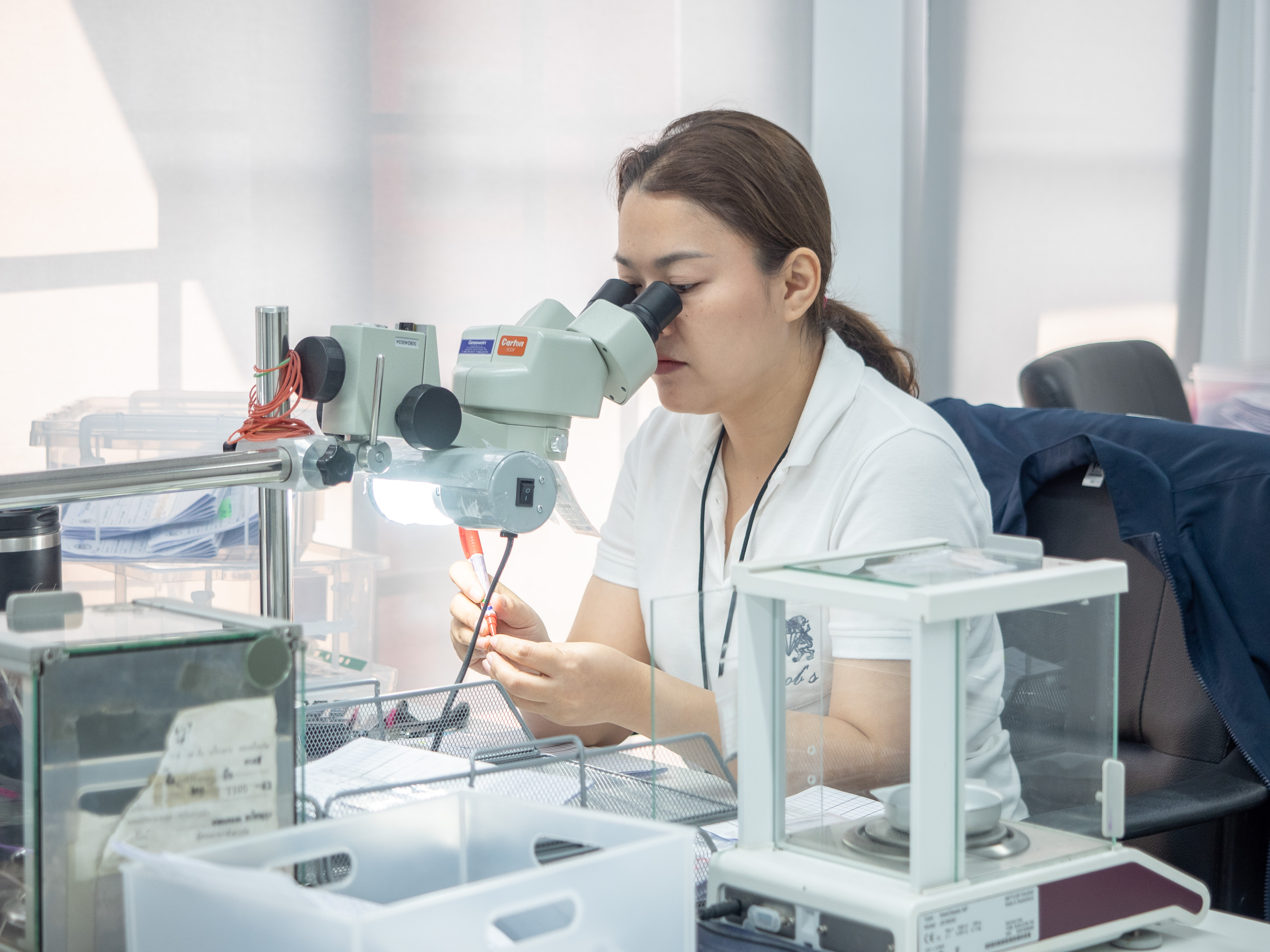 Quality control inspection under microscope